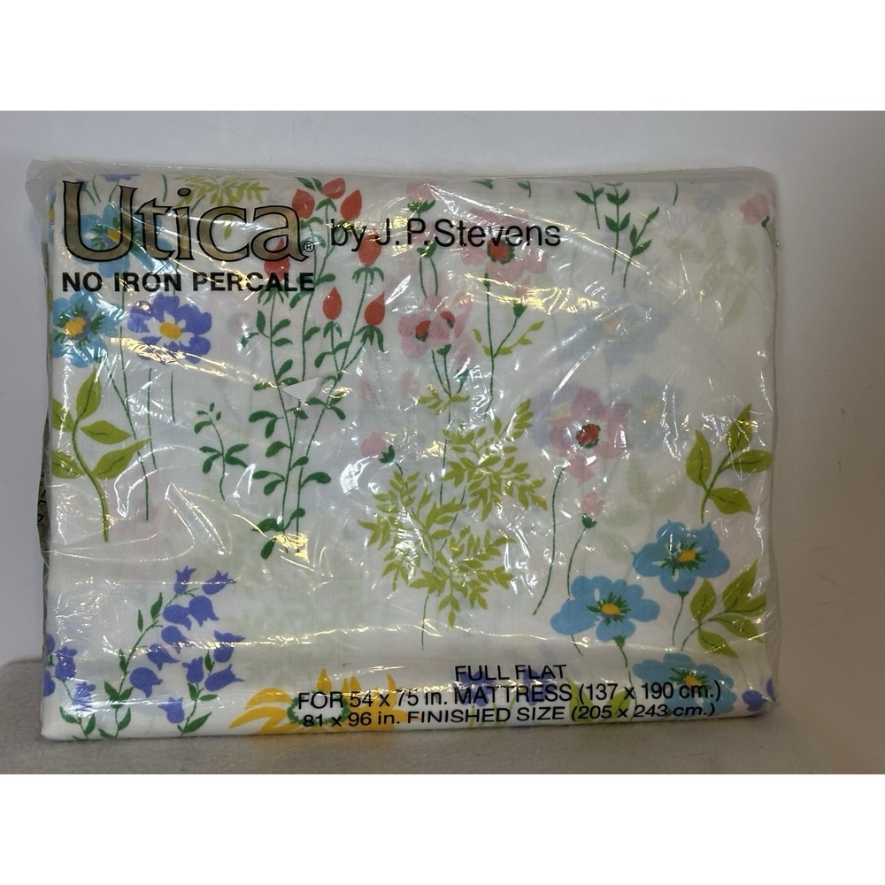 VTG 70's Utica JP Stevens Full Flat Sheet Floral Design "Happy Flowers" NOS